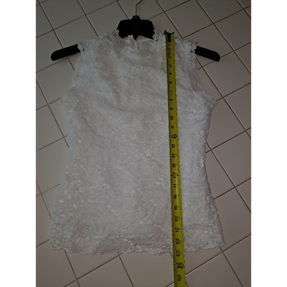 Lace mock neck sleeveless blouse white size XS summer top - Picture 8 of 10